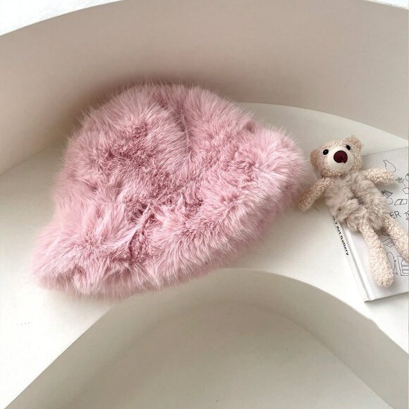 Pink Women's Warm faux fur Bucket Hat - Picture 7 of 8